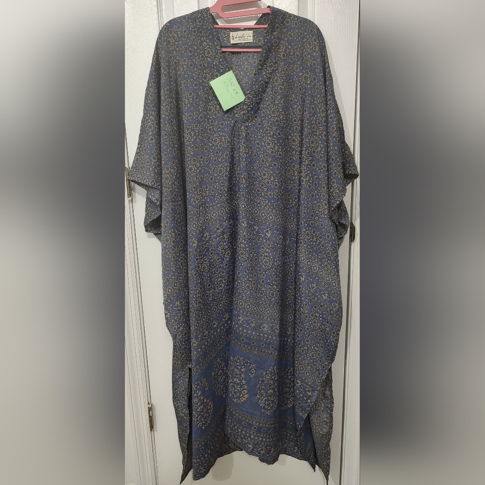Elegant Blue Patterned Kaftan Dress
